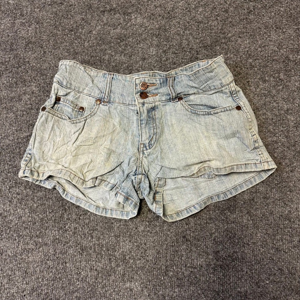 Tilt Denim Shorts Womens Size 1 Light Wash Low Rise Sun Wave Embroidered Stretch
